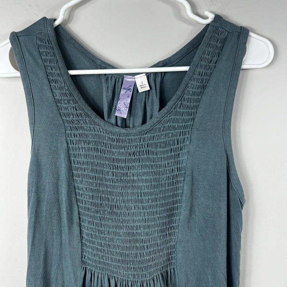 Alya Dark Forest Green Sleeveless Smocked Sundress Dress Sz S Corset back - Picture 2 of 12